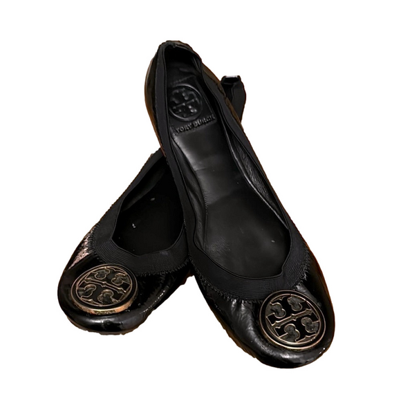 Tory Burch Shoes - TORY BURCH Black Caroline Patent Leather Flat Size 8.5